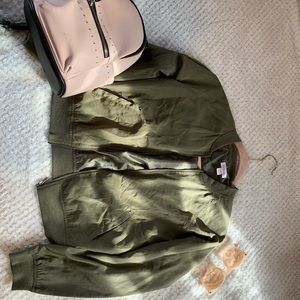 Target military green bomber jacket. Super cute!
